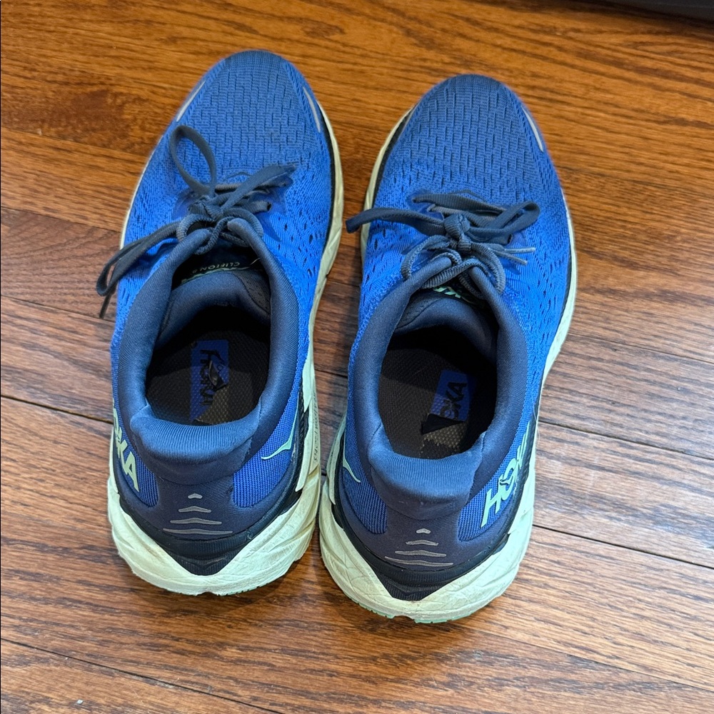 Hoka Blue and Yellow Athletic Shoes